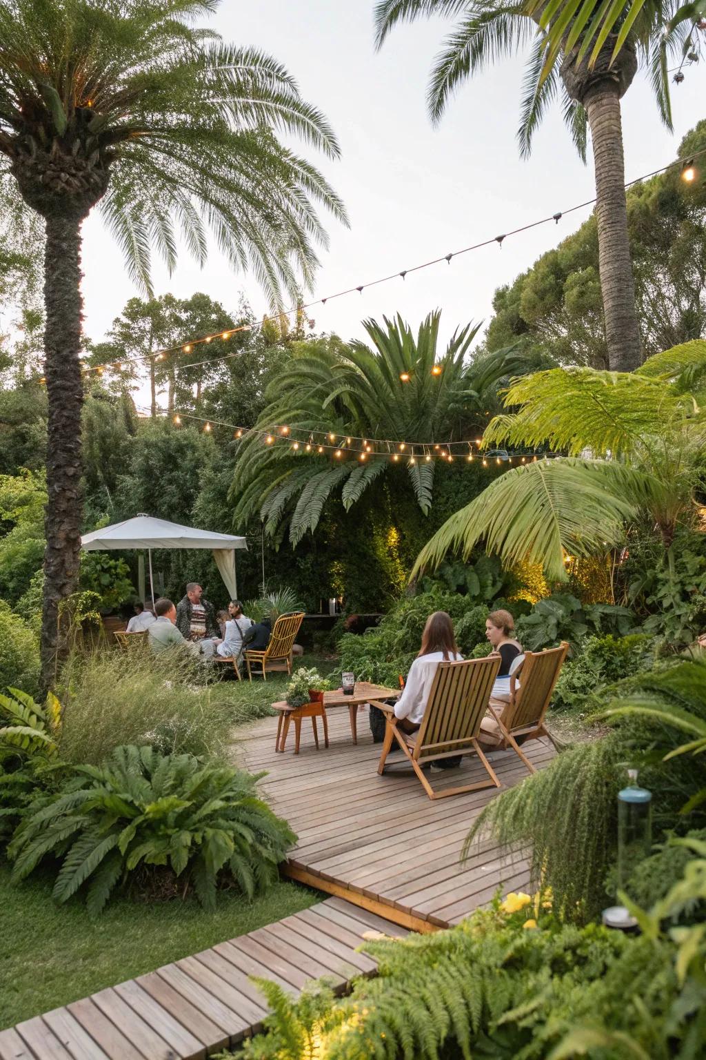 An exquisite tropical garden arrangement ideal for hosting a memorable celebration.