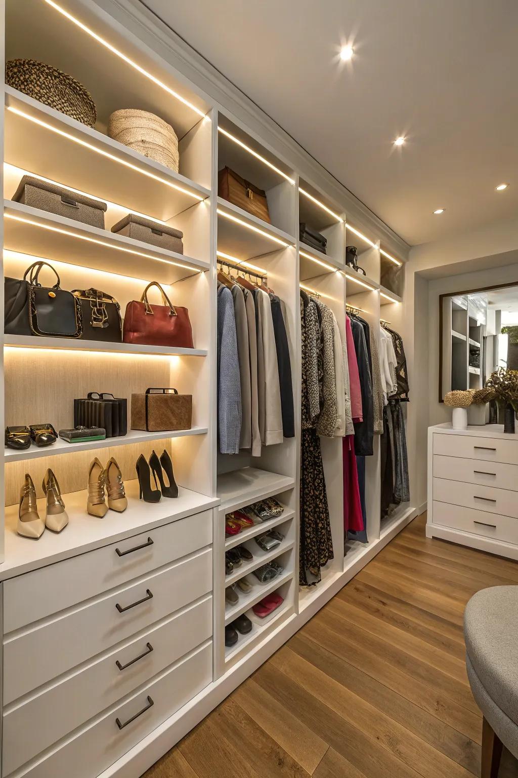 Utilize vertical space with towering shelves for comprehensive storage.