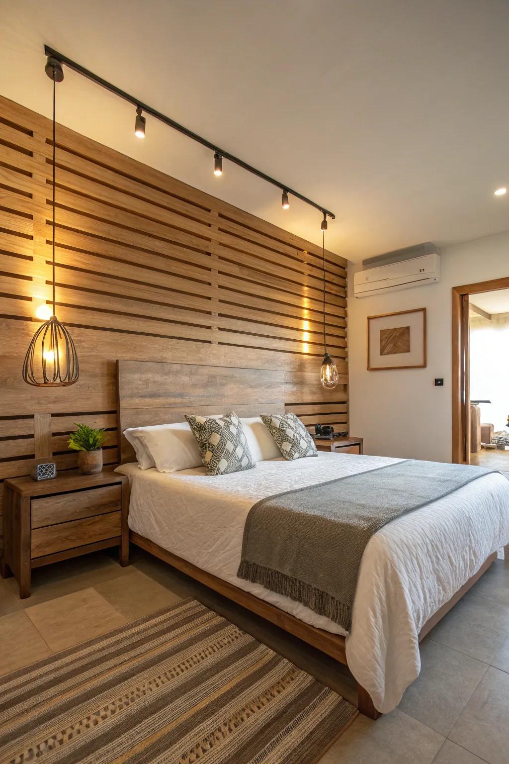 Horizontal wood slats can make your room feel wider and more open.