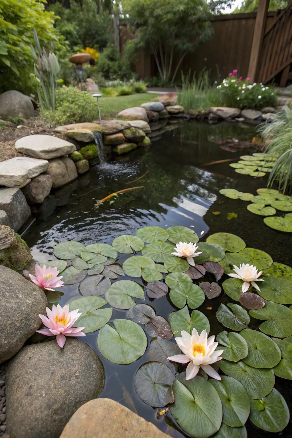 A backyard lily pond imparts a sense of sophistication and peace.