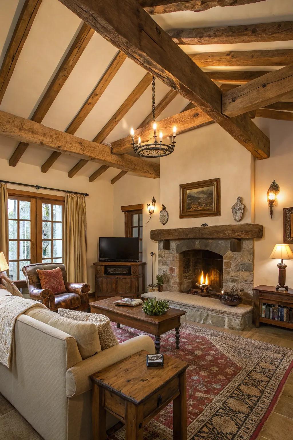 Exposed beams add a rustic touch to any room.