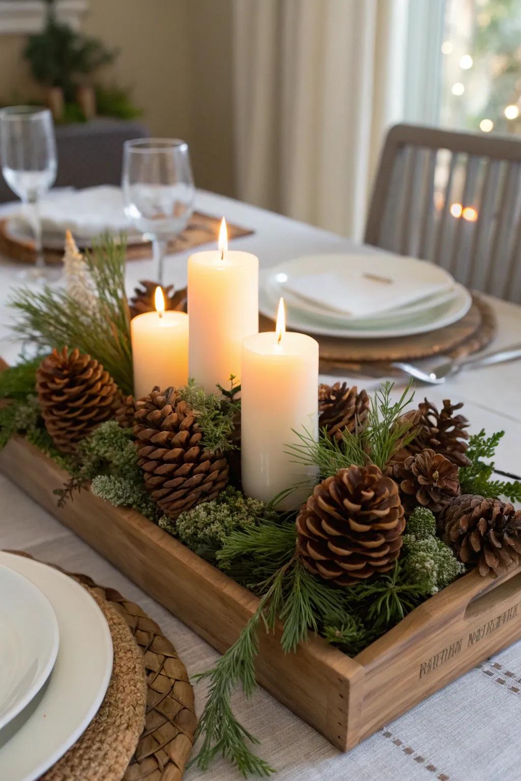 A DIY centerpiece imbues warmth and charm into the table.