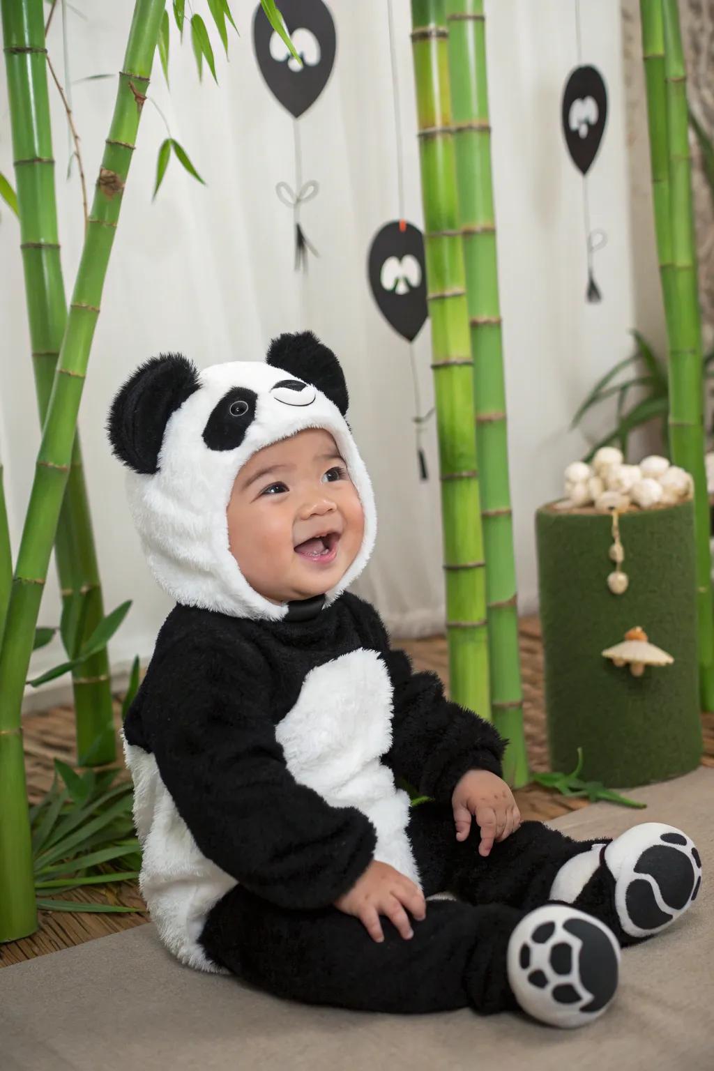 This playful panda is ready to roll into Halloween fun.