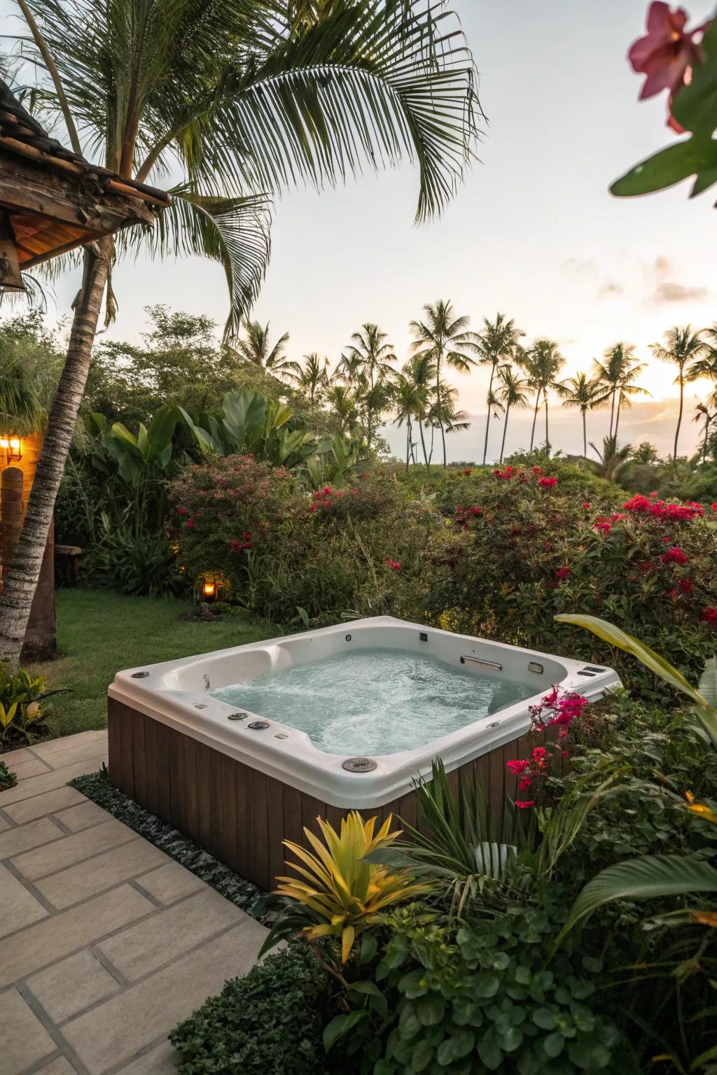 A tropical theme transforms your hot tub into an exotic escape.