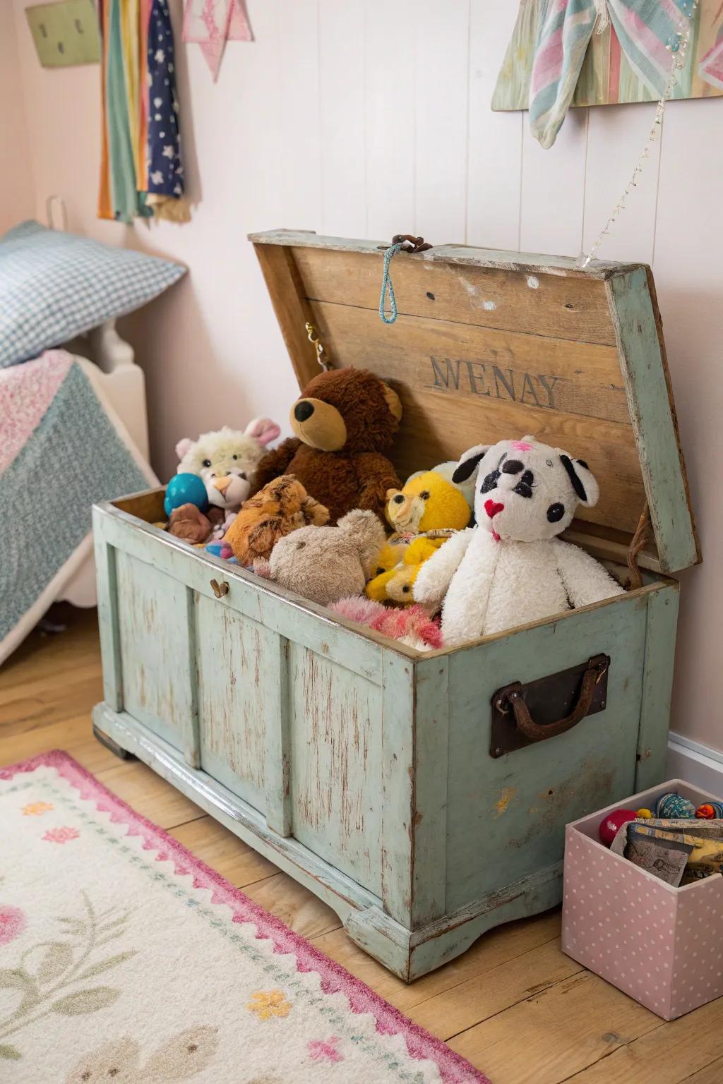 Toy chests offer a classic and charming holding option.