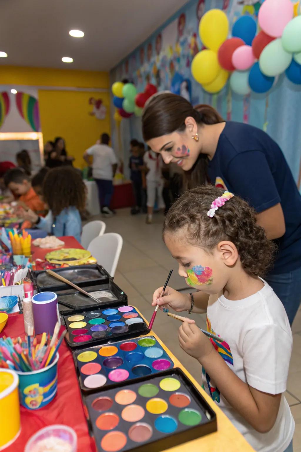 A creative face painting corner for expressive fun.