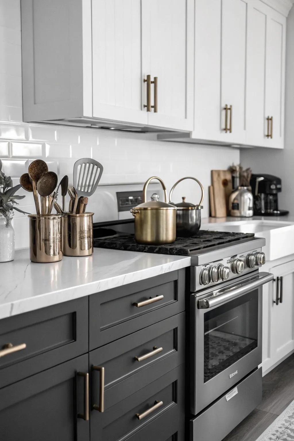 Mixed metals add luxury to this kitchen's design.