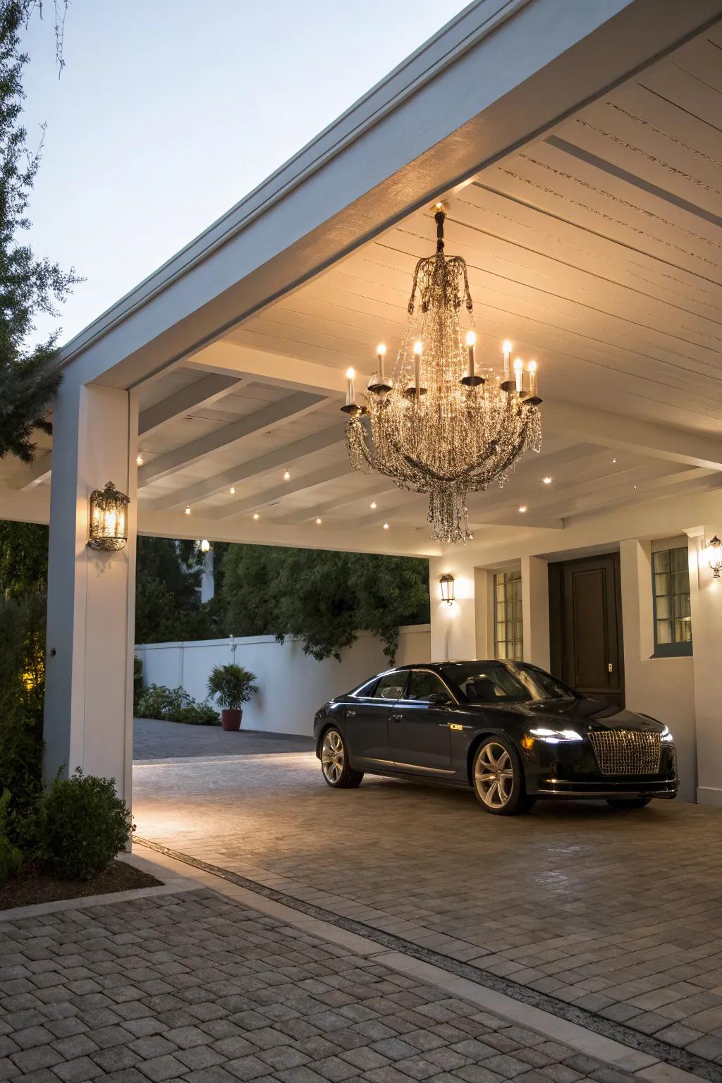 Chandeliers add sophistication to your carport.