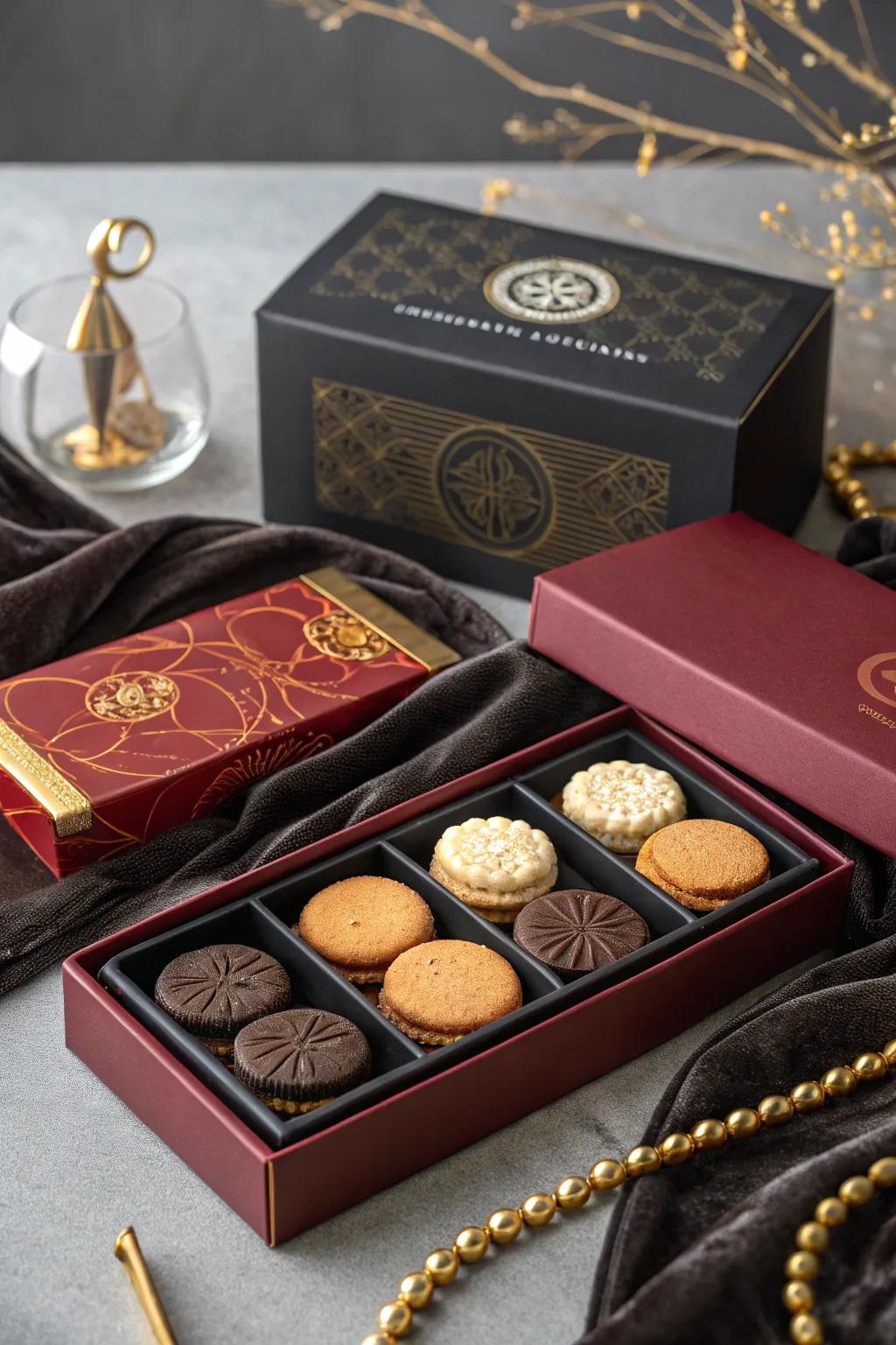 Luxury packaging transforms cookies into an elegant gift.