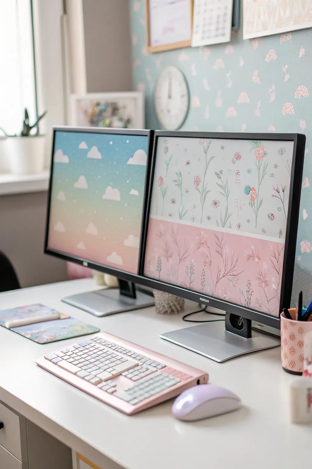 Dual monitors enhance productivity and style.