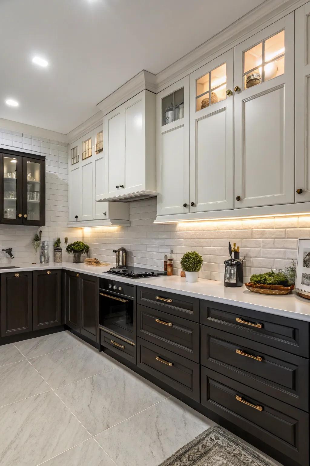 Two-tone cabinets create a balanced and appealing kitchen design.