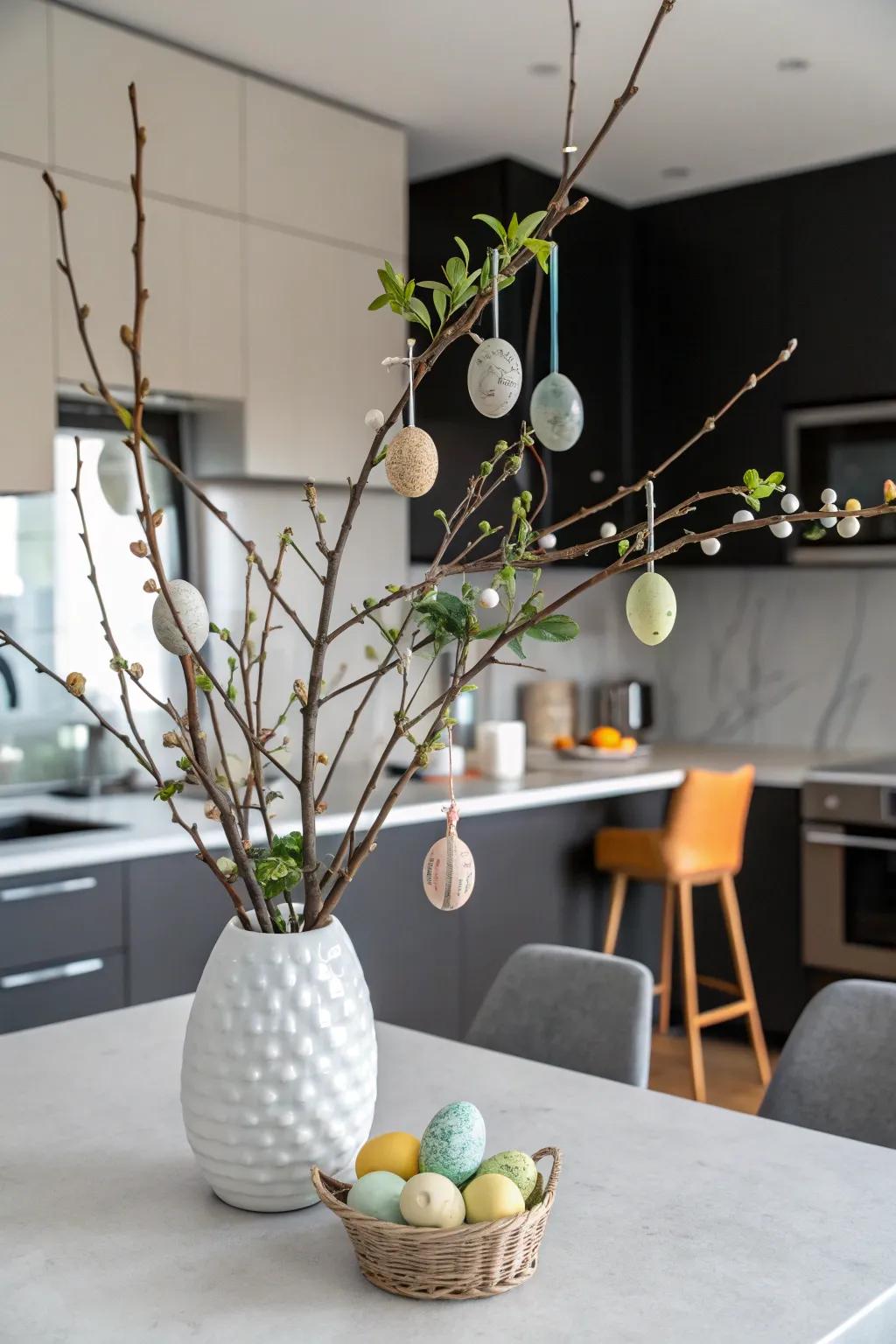 An Easter orb tree renders a captivating and singular centerpiece.