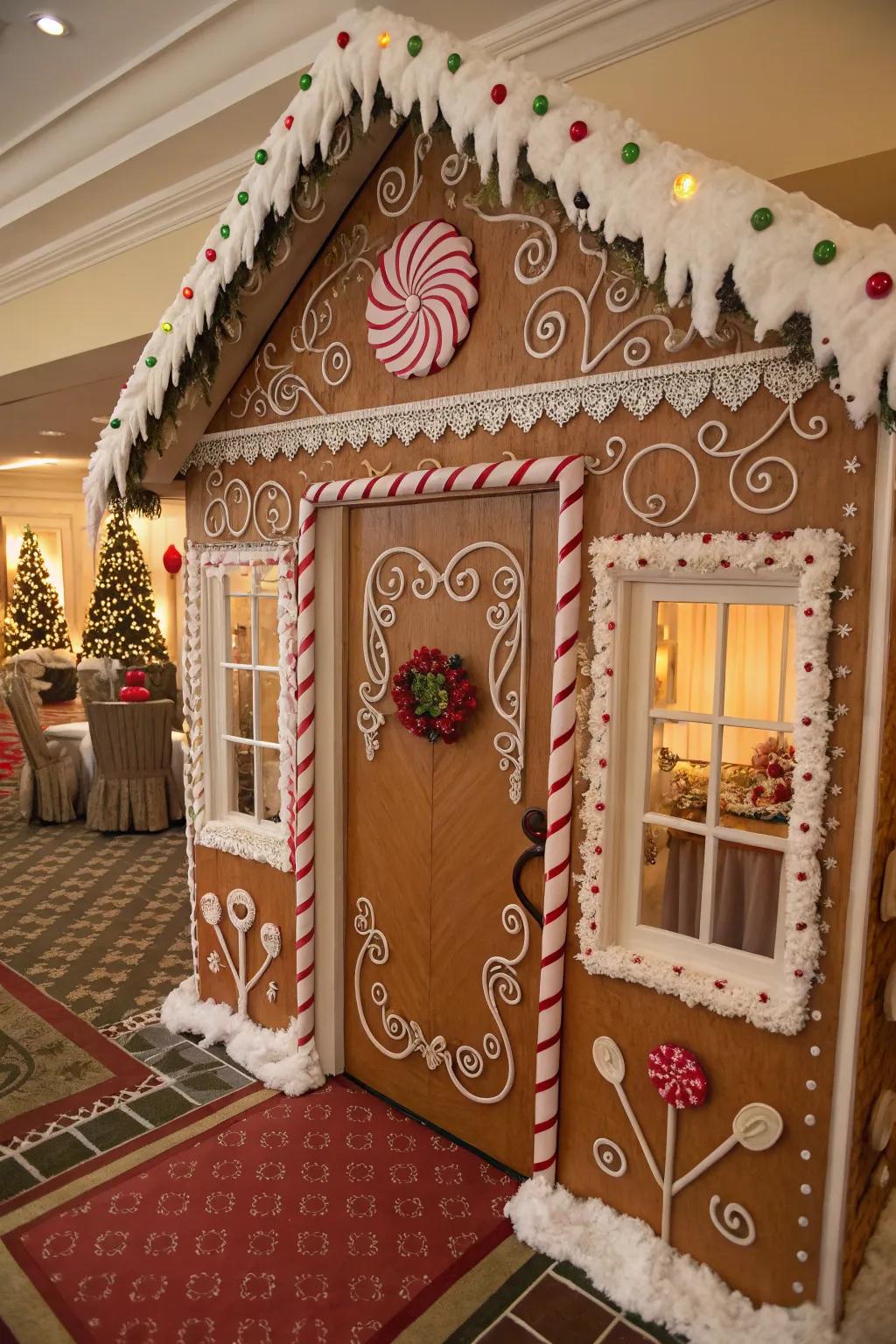 An icing-like border adds a sweet finishing touch to the door.