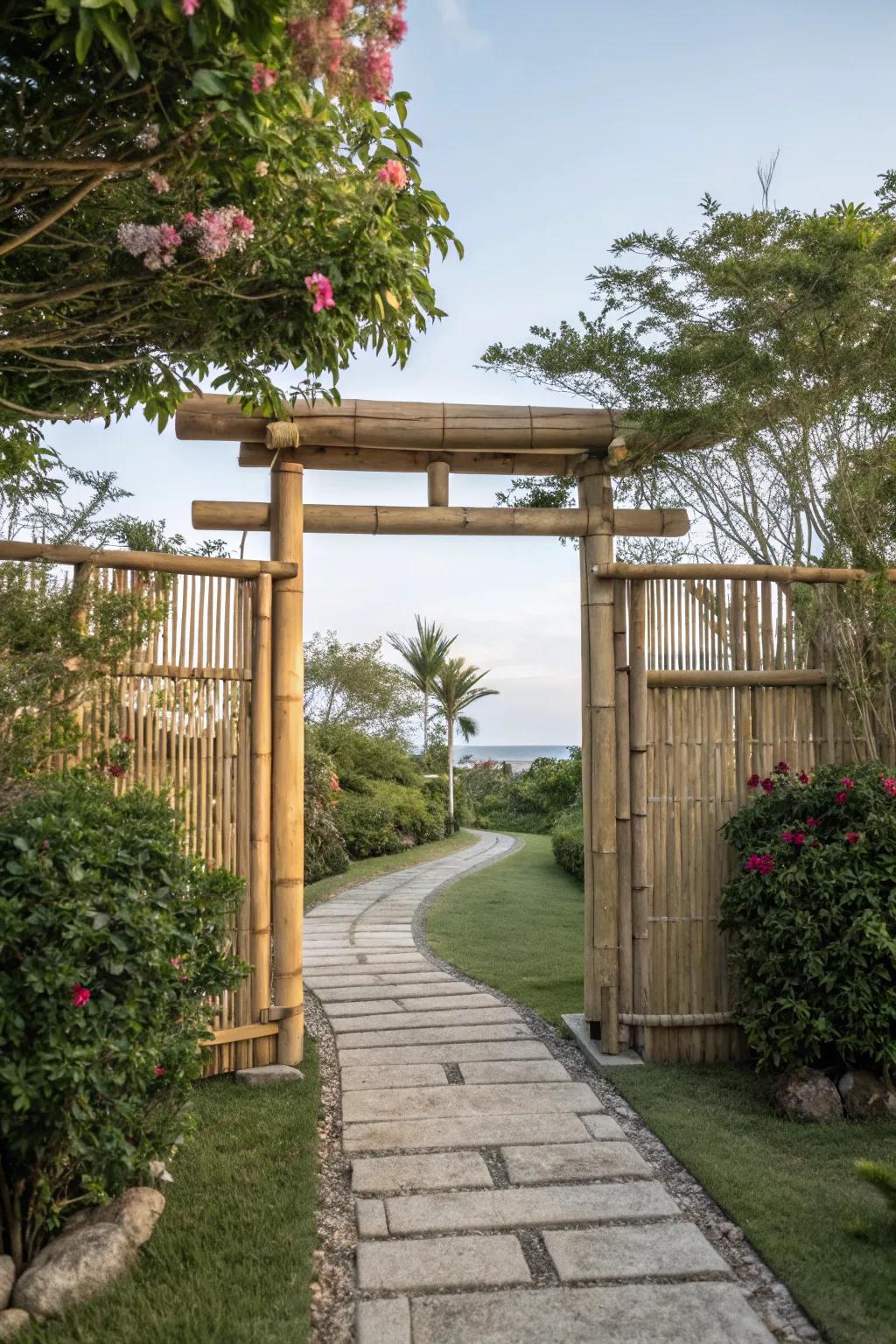 Bamboo gates bring an eco-friendly and exotic flair to entrances.