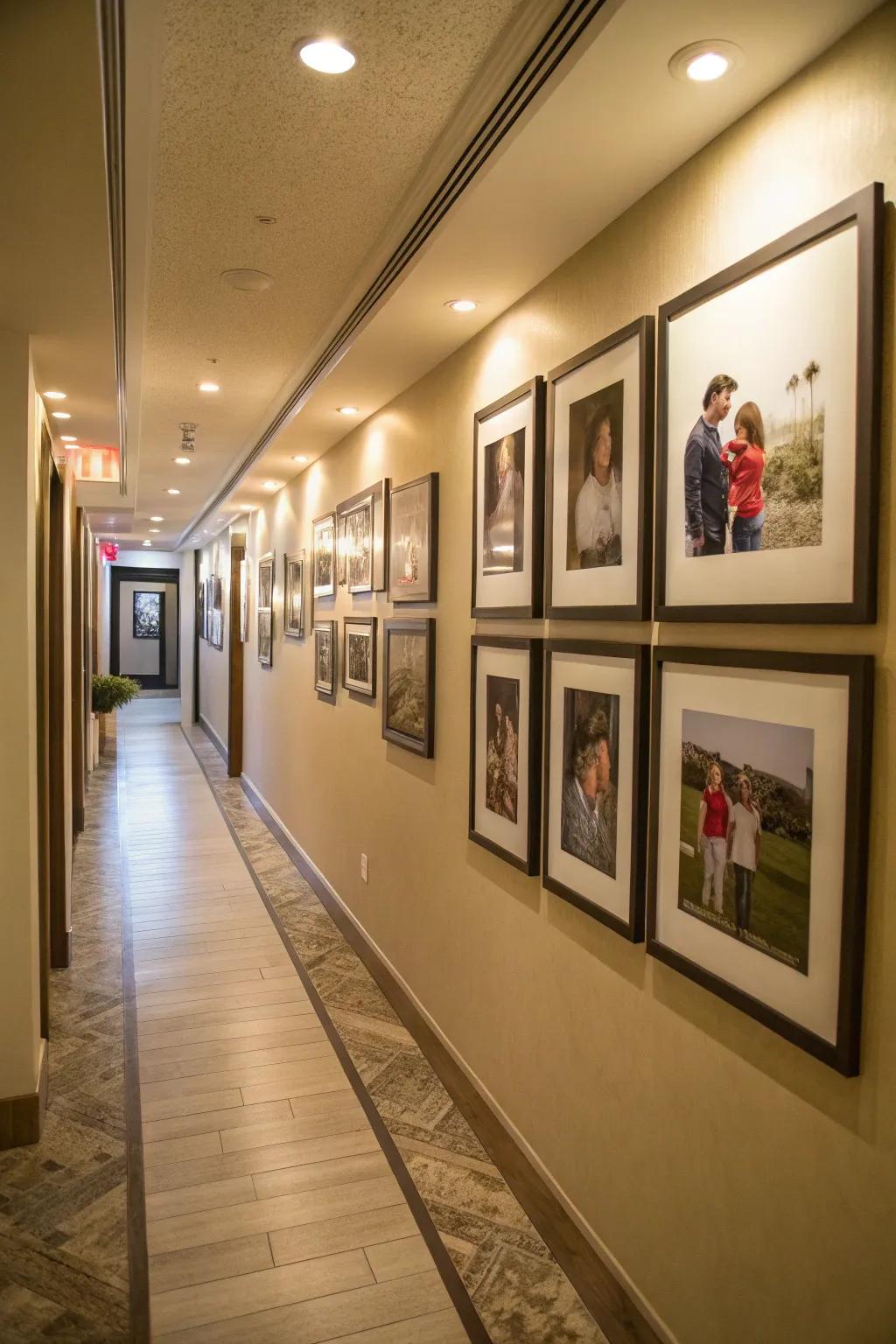 A hallway gallery adds warmth and character to an often-overlooked space.