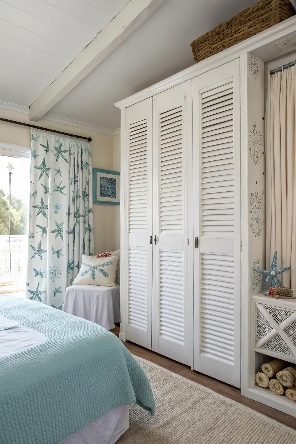 Louvered doors provide texture and a relaxed vibe.