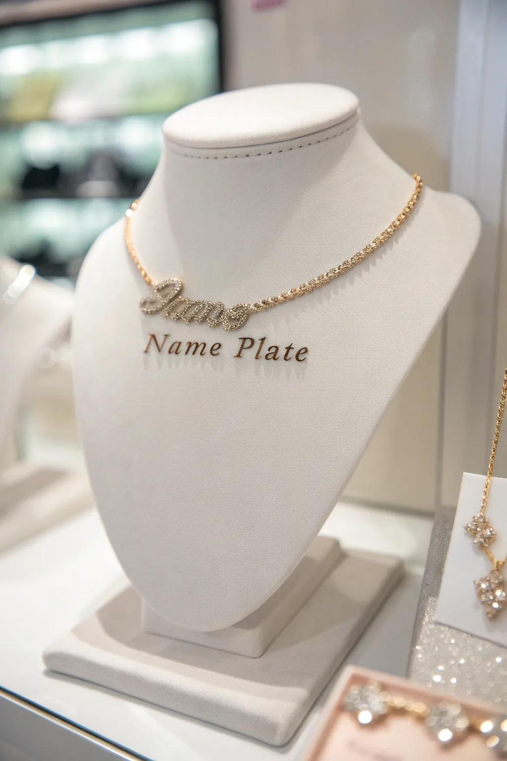 A personalized nameplate necklace that speaks from the heart.