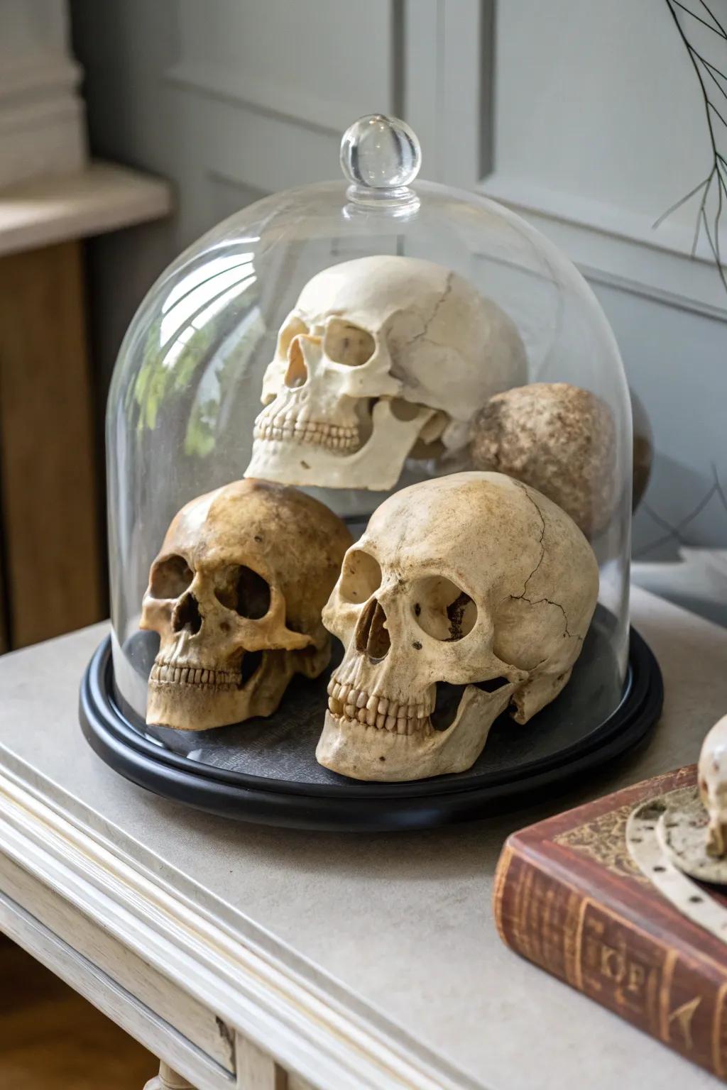 A classic Halloween cloche filled with skulls.