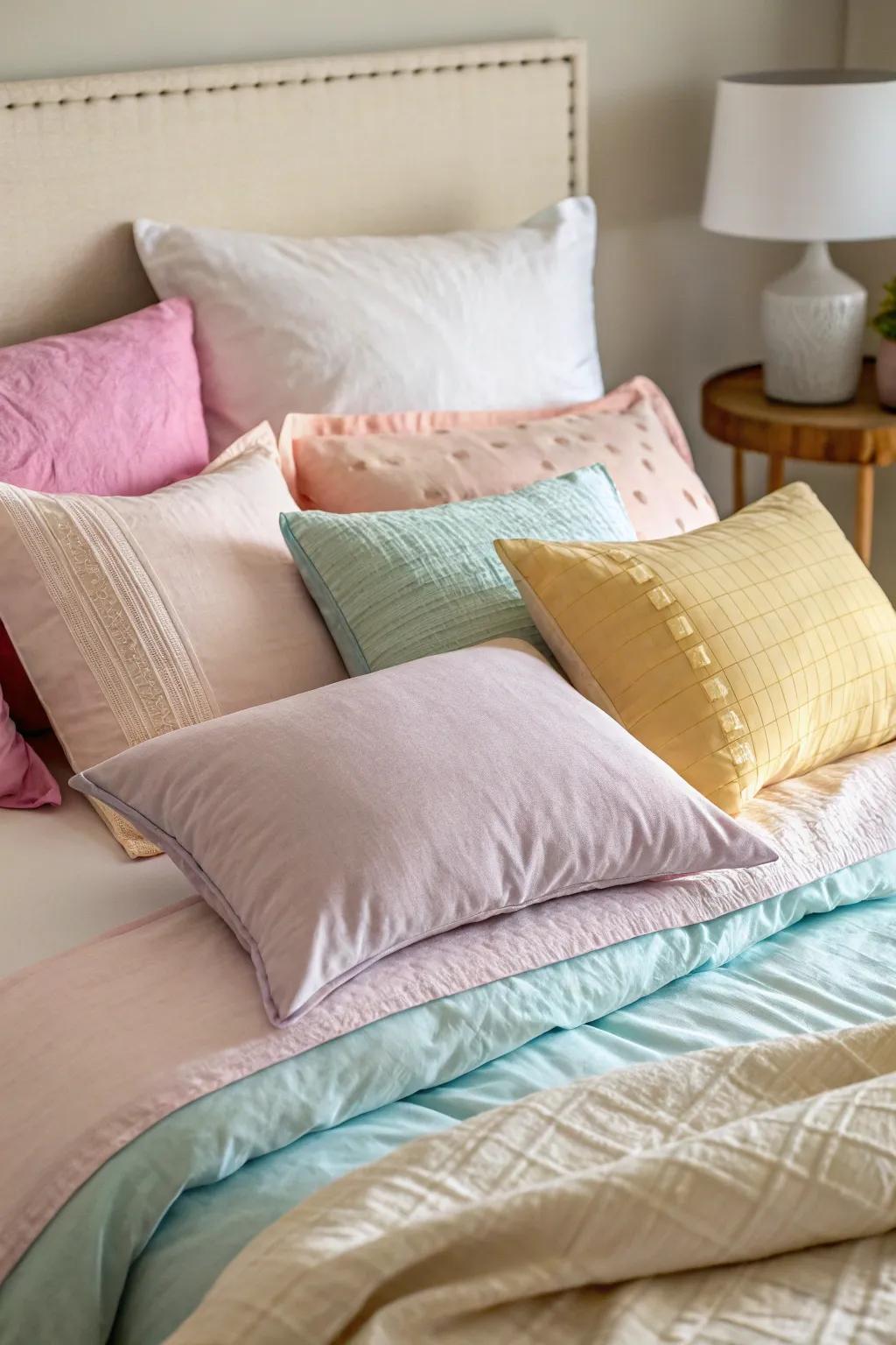 Varied cushion measurements introduce depth and charm.