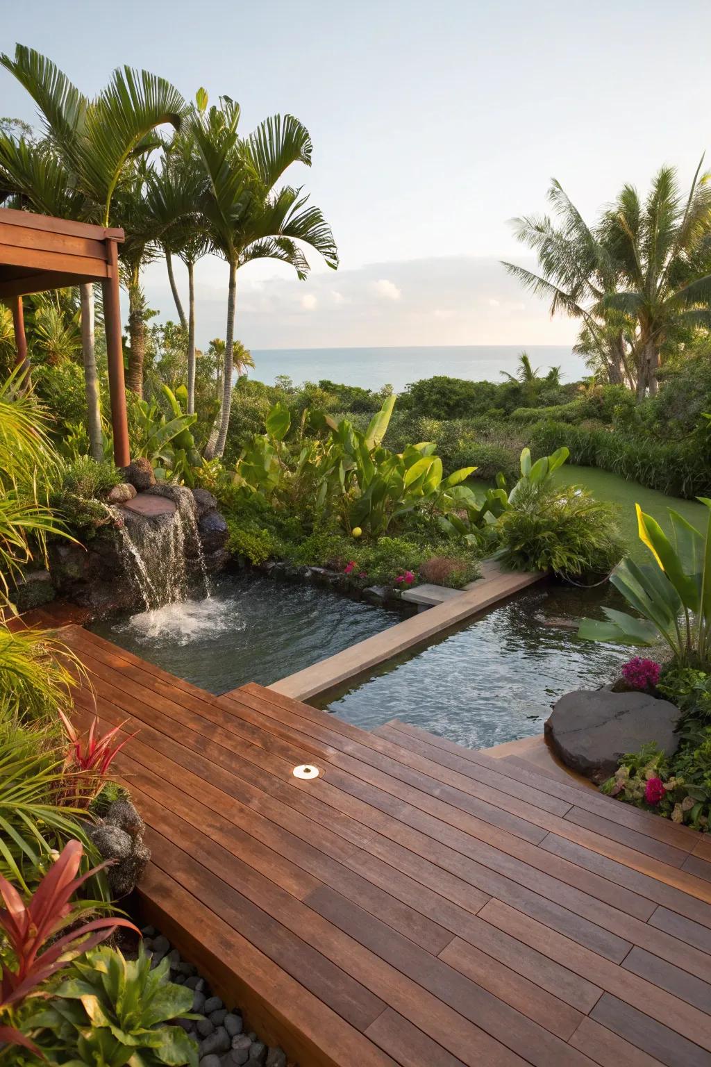 Create a lush tropical oasis with an ipe deck.