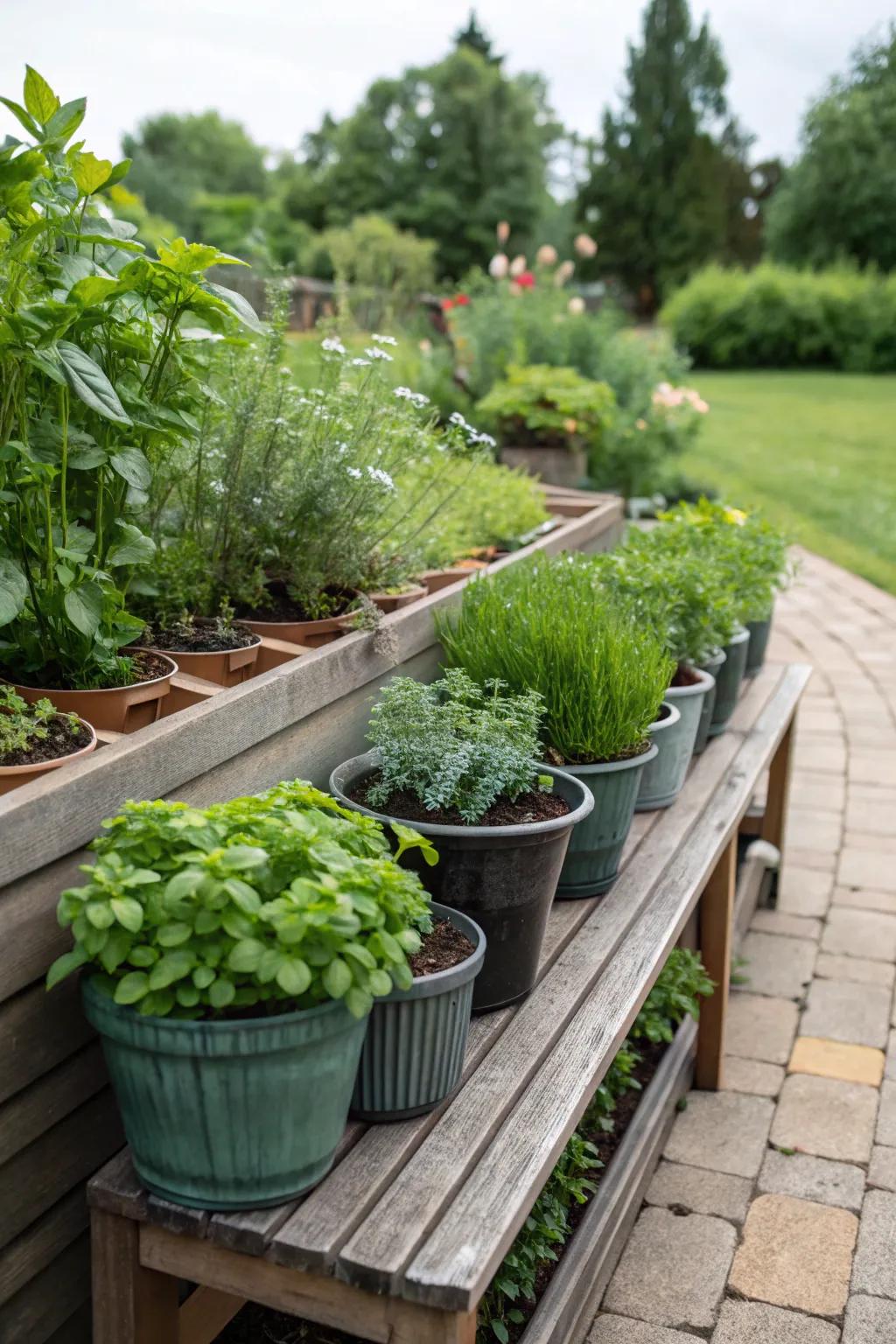 A practical and fragrant potted herb garden for your backyard.