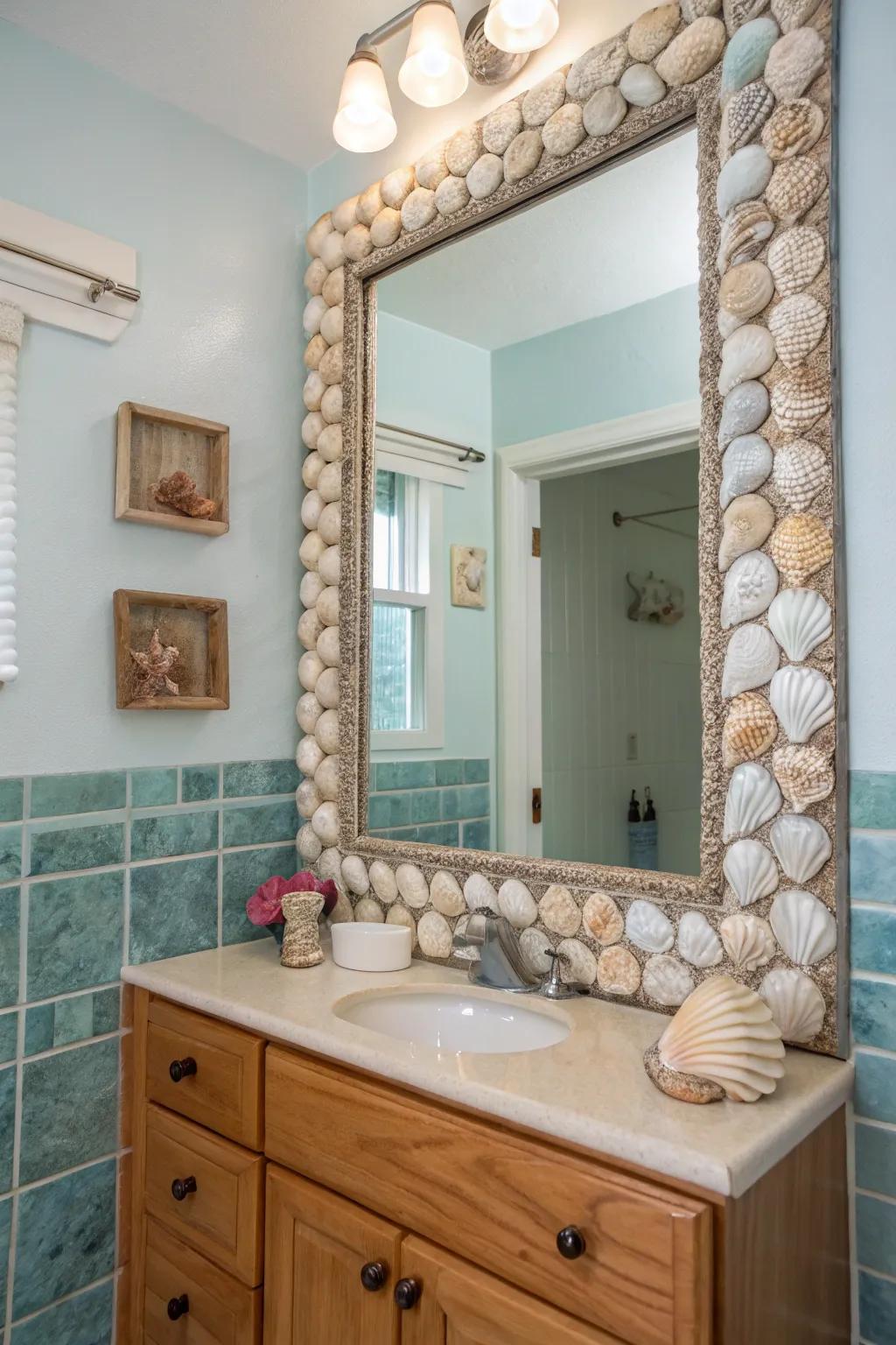 Seashell frames bring the tranquil charm of the seaside into your bathroom.