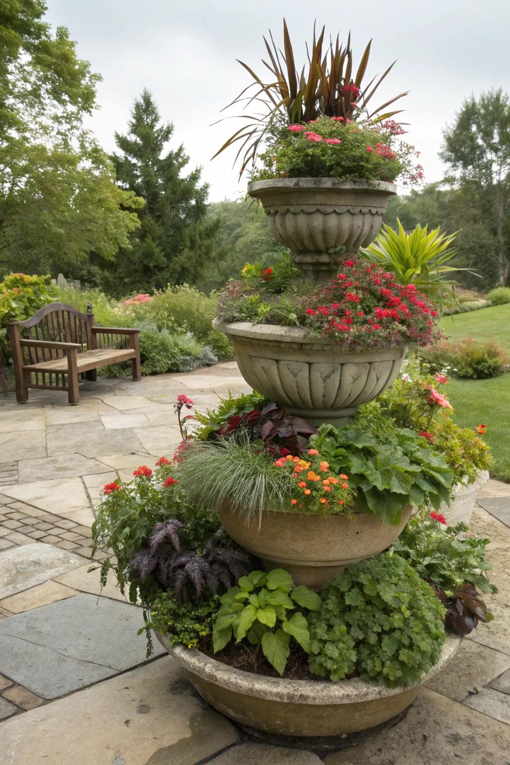 Layer your plants with tiered arrangements.