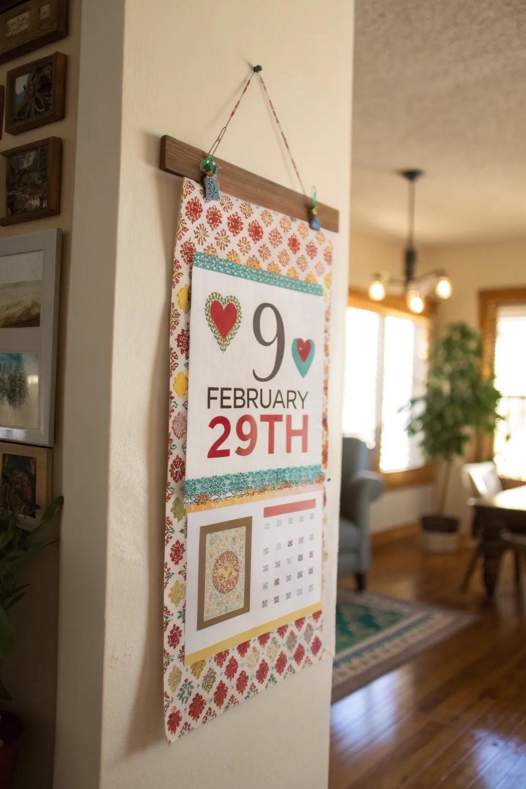DIY Leap Year calendar beautifully spotlights the singular day.