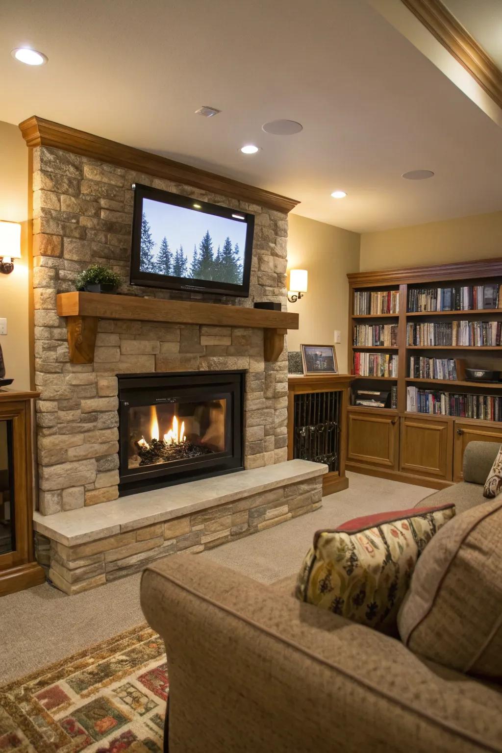 A double-sided fireplace adds luxury and intrigue.