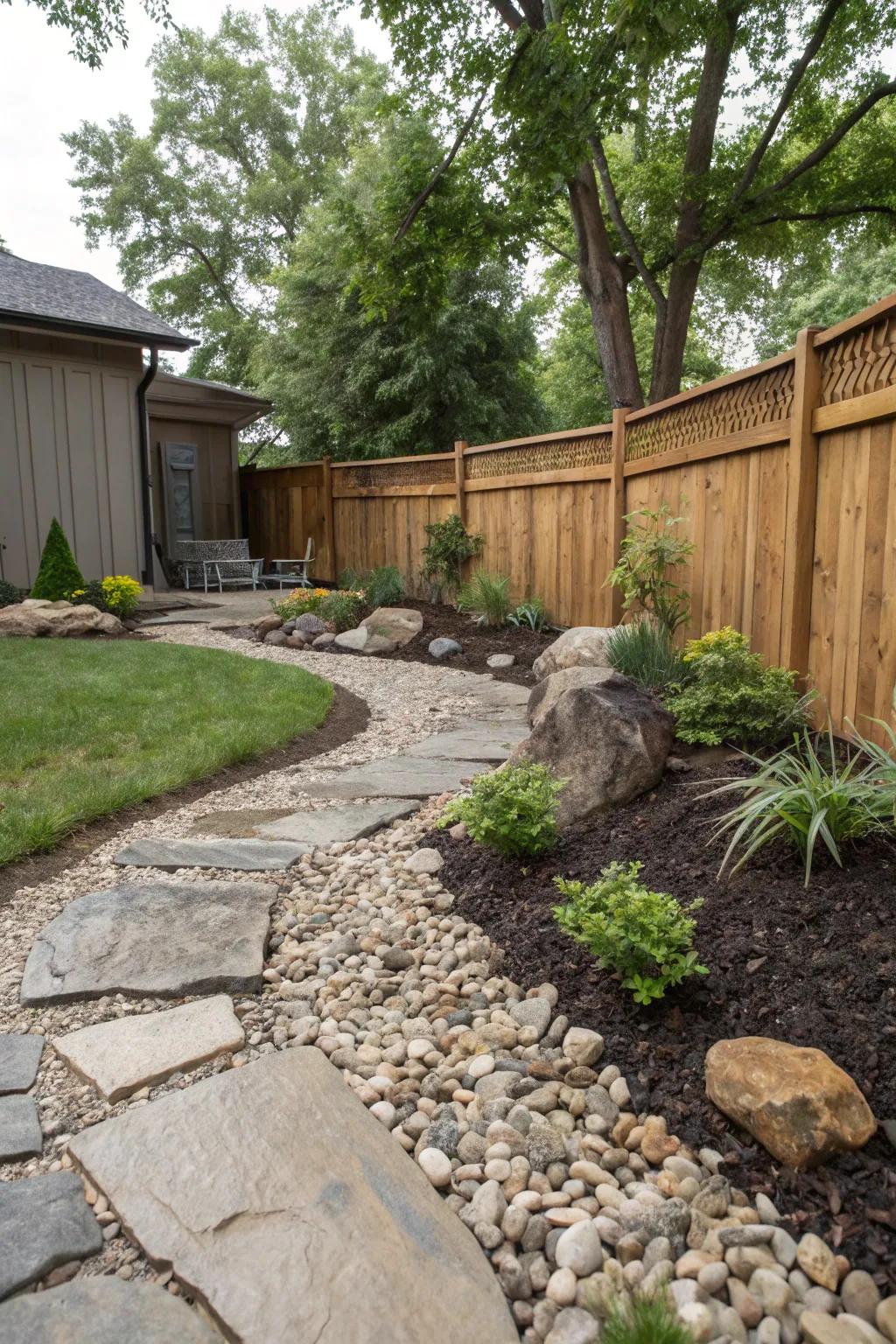 A harmonious blend of materials creating a stylish backyard.