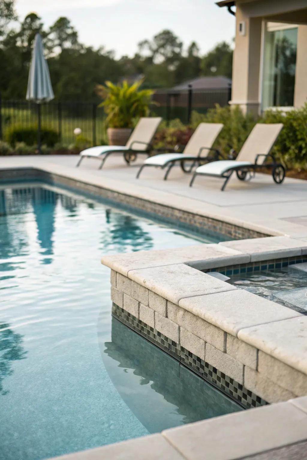 A tanning ledge in the pool, ideal for sunbathing and relaxation.