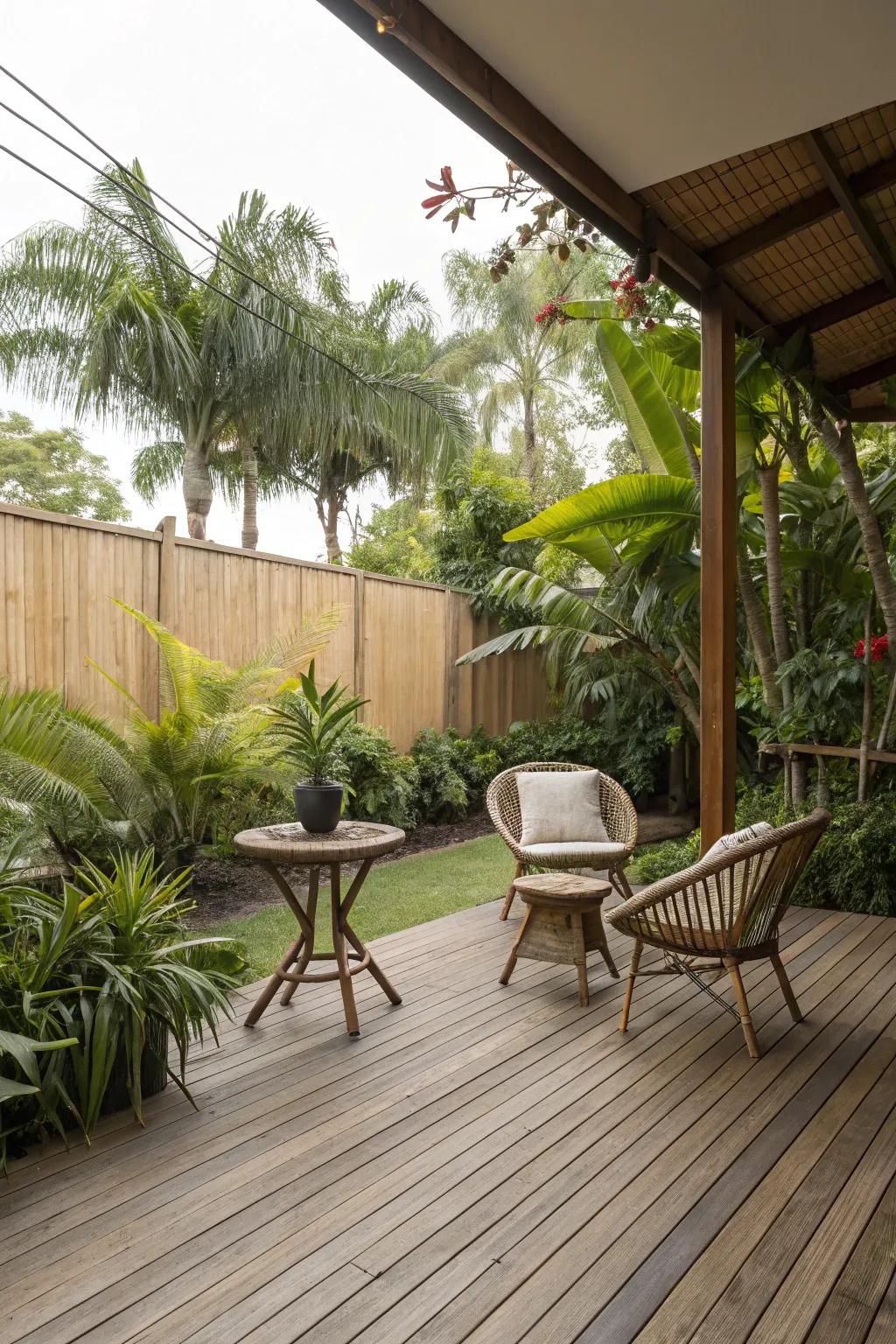 Bamboo planks provide an eco-friendly, tropical feel.