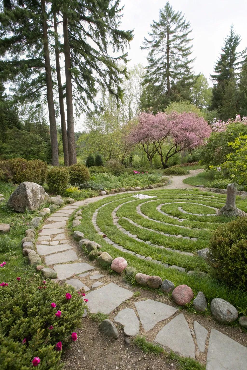 A rock labyrinth adds mystery and intrigue to outdoor spaces.