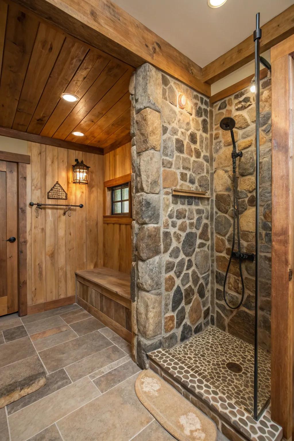 Mixed stone patterns create a dynamic and textured look.