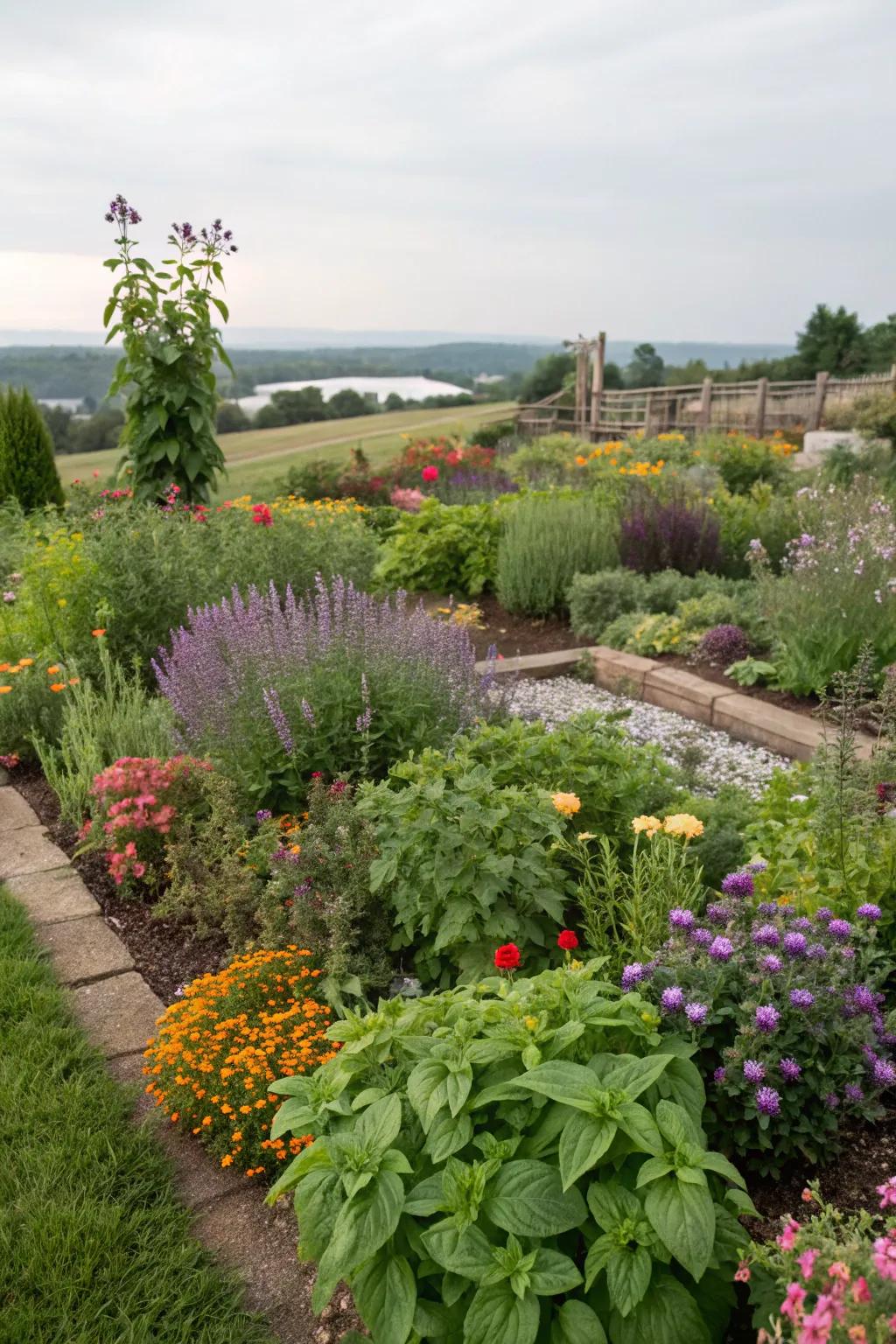 An edible garden blending beauty with practicality.