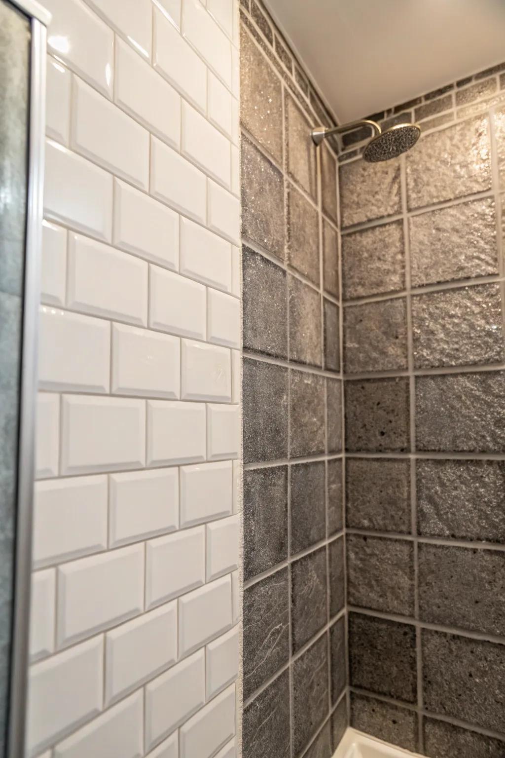 Contrasting textures engender visual exhilaration within compact showers.