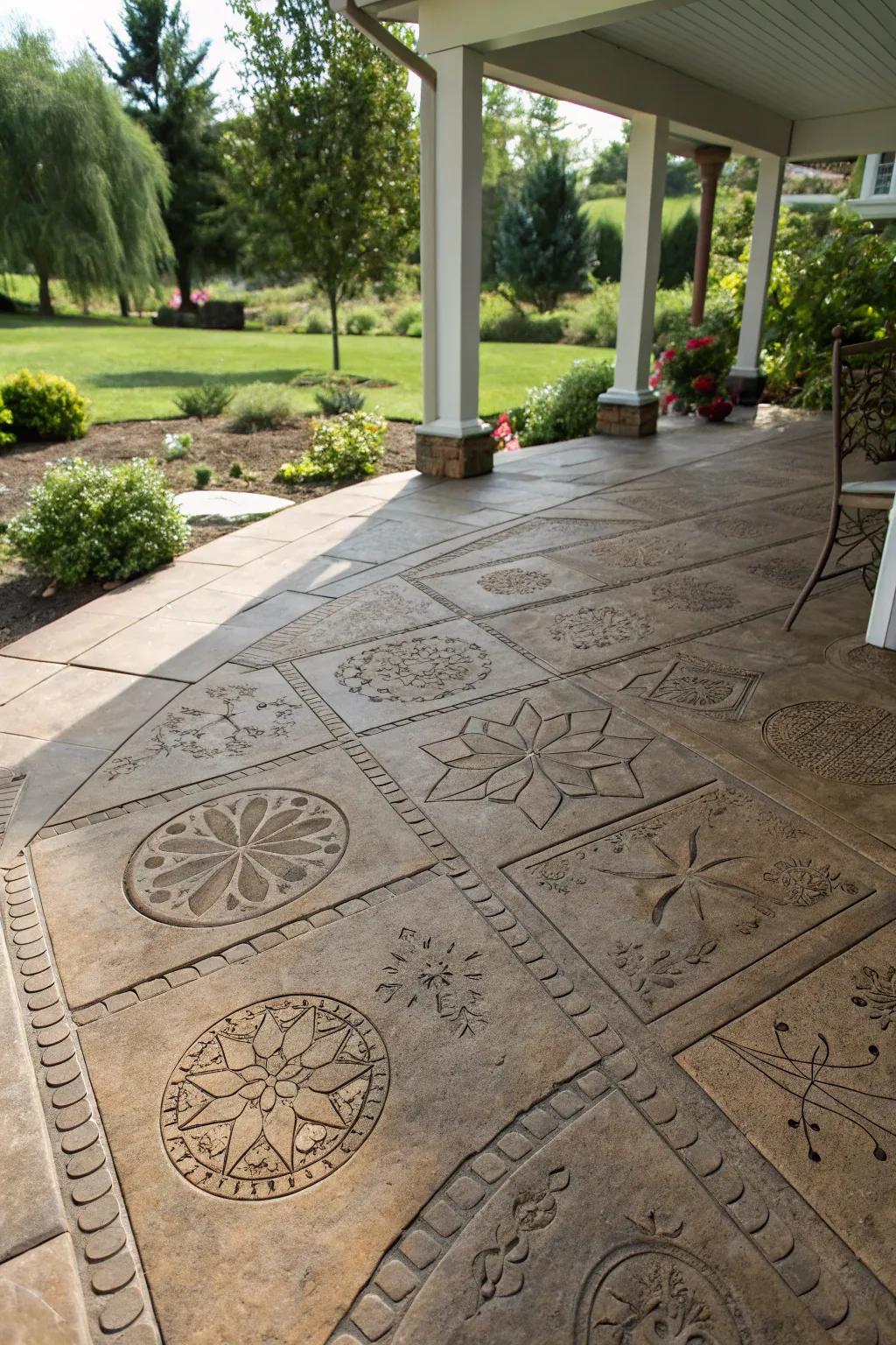 Unique patterns add character to the stamped concrete patio.