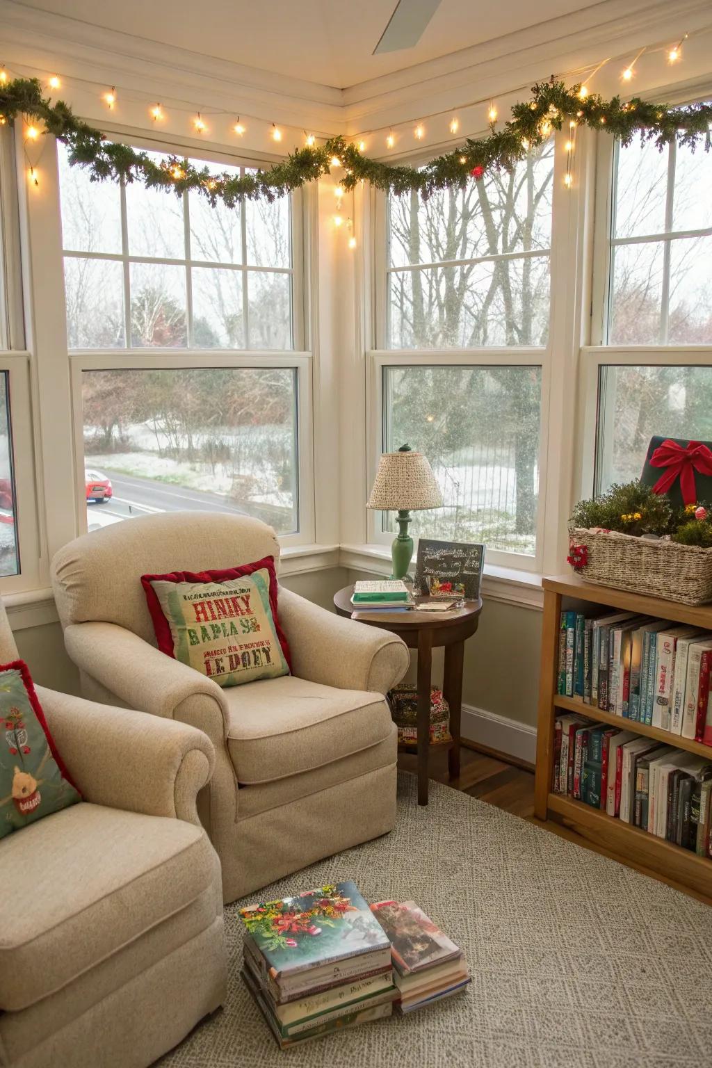 A cozy reading nook offers a retreat in your sunroom.