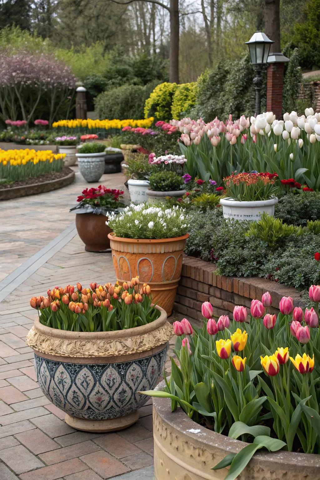 Flexibility in bloom: Tulips in pots and containers.