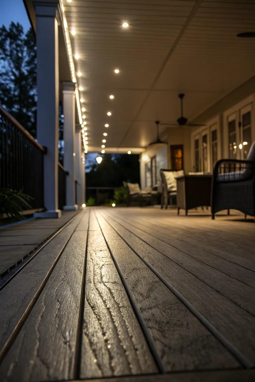 In-floor lamps contribute a theatrical flair to your under-deck area.