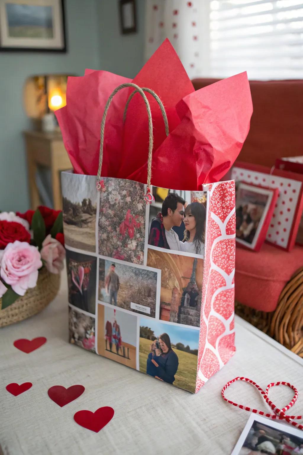 Unique mixed media collage Valentine's bag.