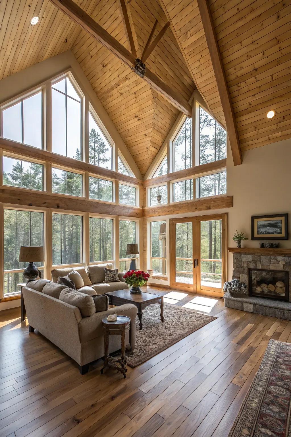 Vaulted wood ceilings add grandeur and space.