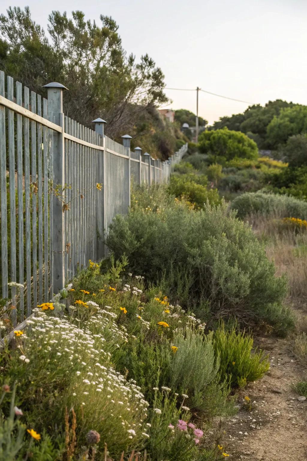 Natural plantings blend fences into the environment.