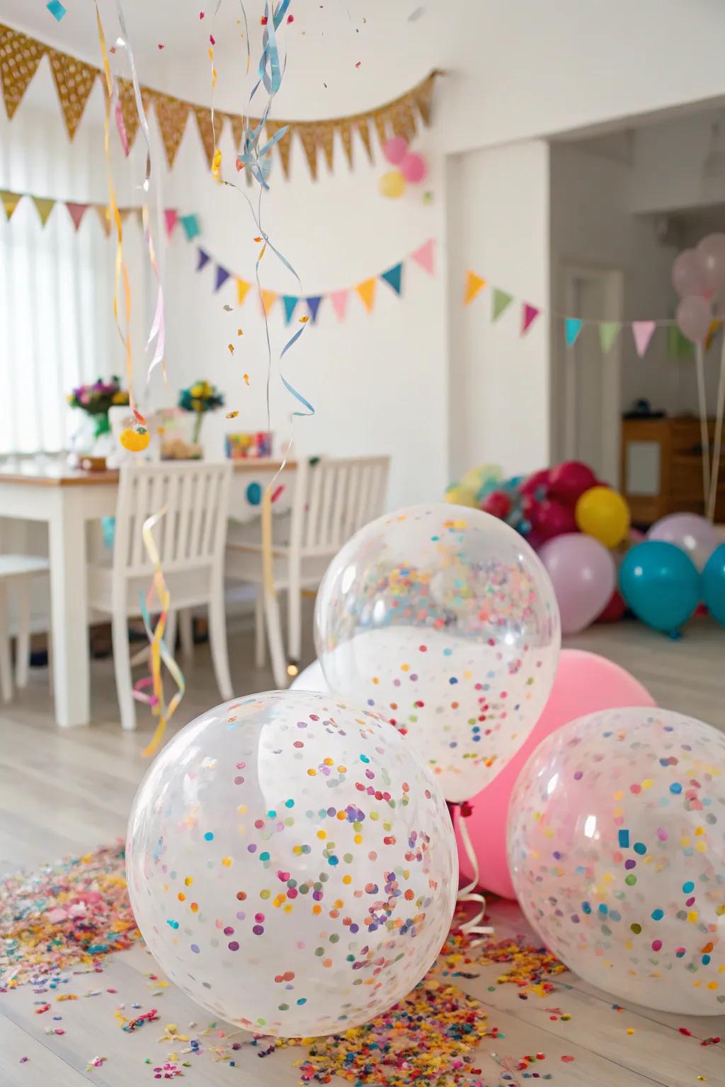 Confetti balloons that add a fun and colorful surprise to the celebration.