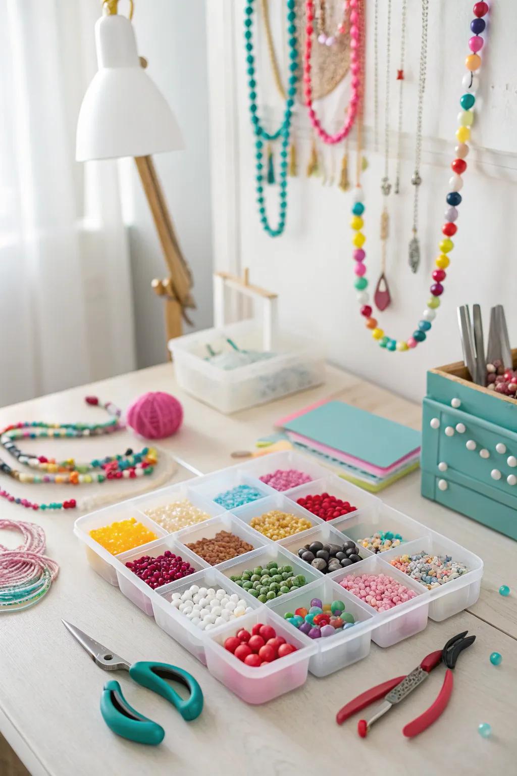 A creative jewelry-making station for unique accessories.