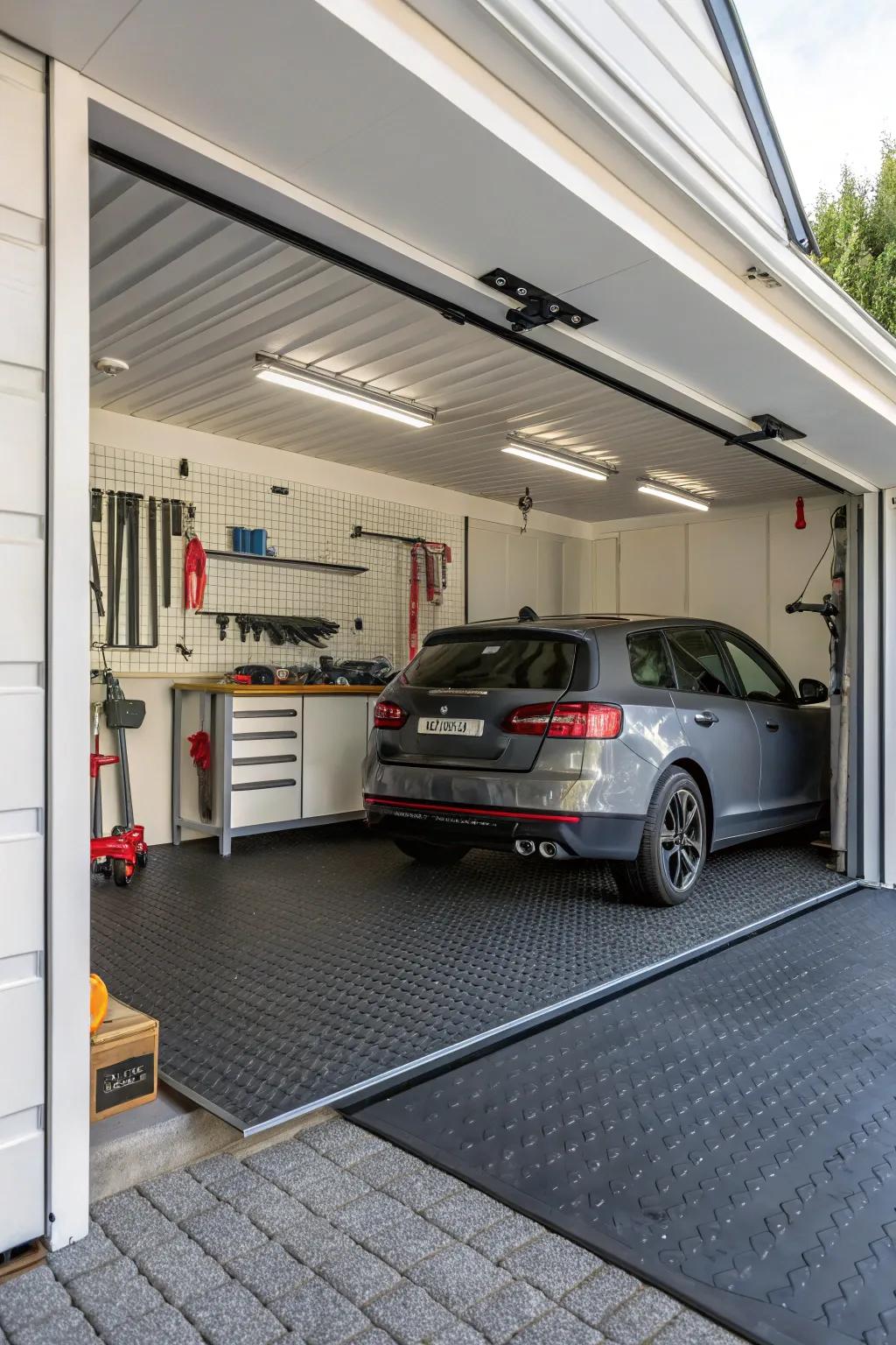 Rubber flooring offers safety and comfort in your carport.