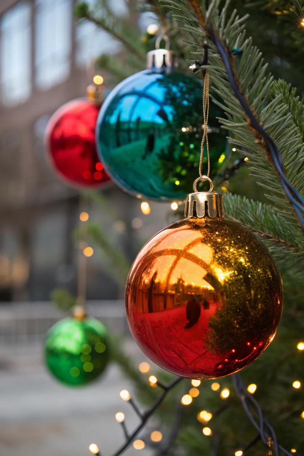 Brightly tinted ornaments effect a daring proclamation on your tree.