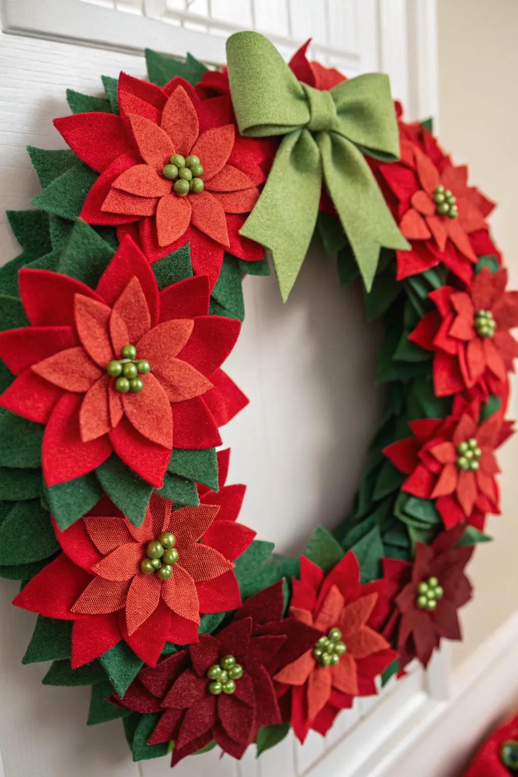 A radiant and festive felt poinsettia garland impeccable for the celebratory season.
