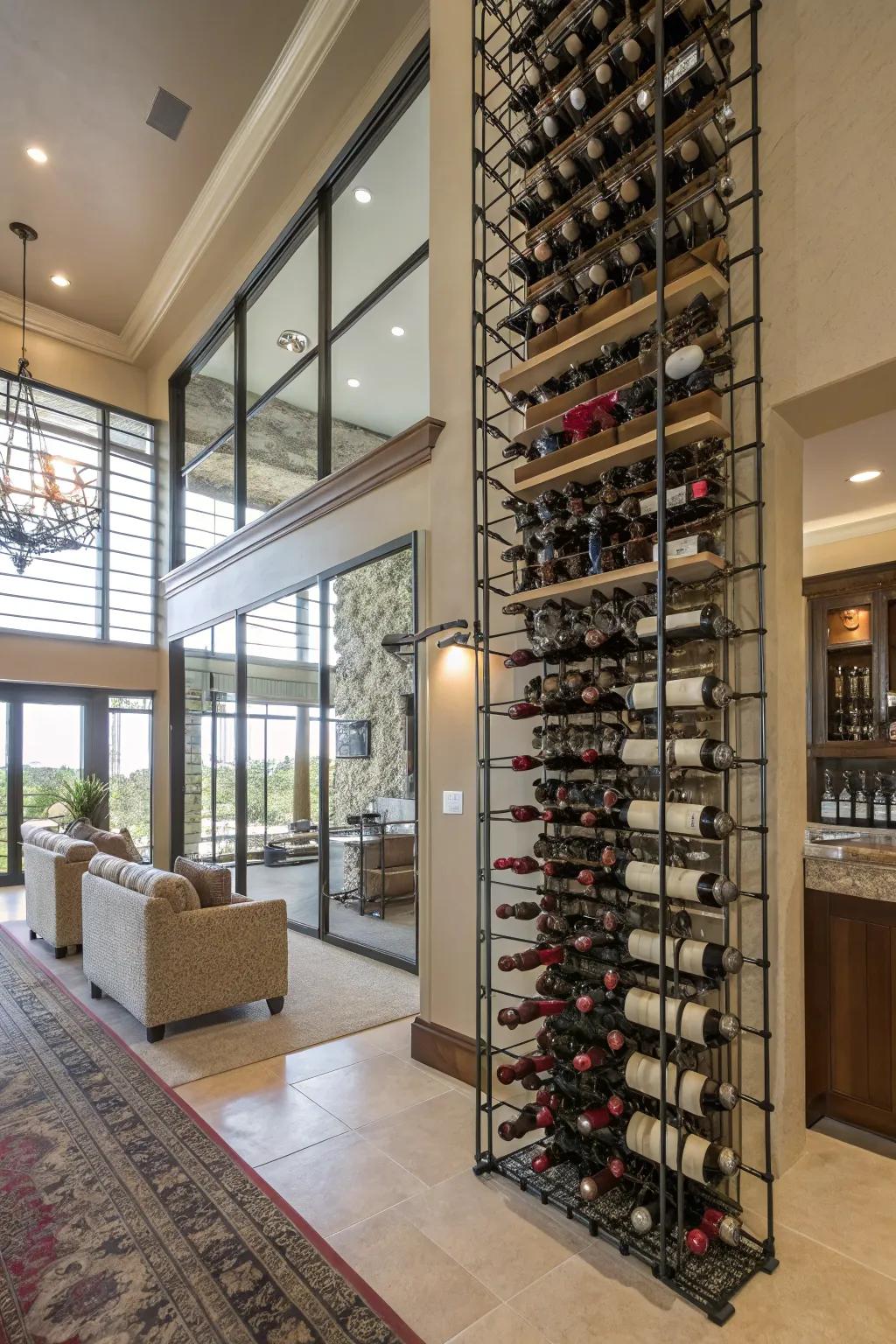 Wall-to-ceiling racks make a grand declaration.