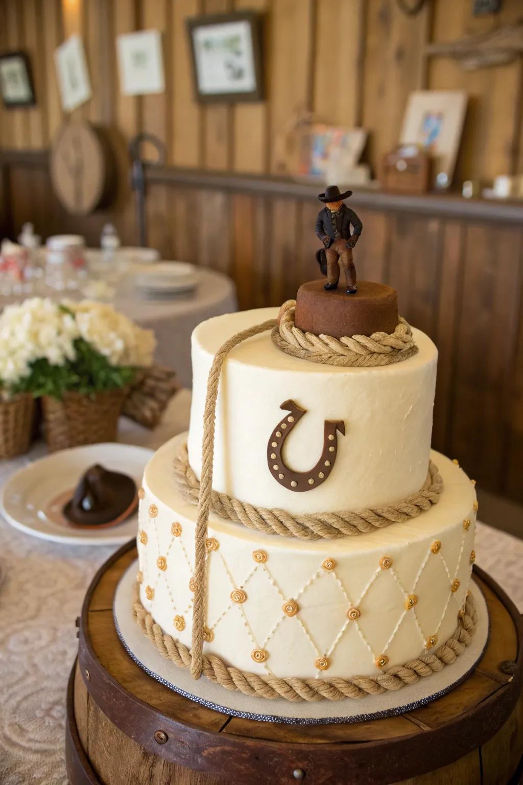 A fondant lasso loop adds a fun and dynamic touch to this cowgirl cake.